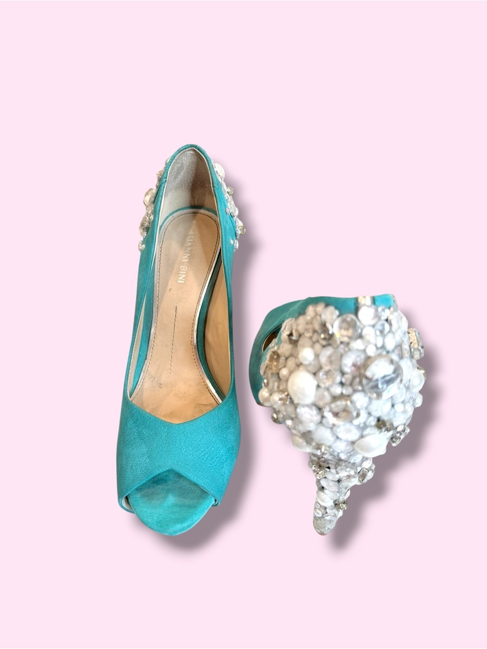Gianni Bini Custom Embellished Peep Toe Heels Size 10 - Picture 7 of 11